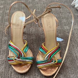J. Crew Gold Multicolor Strappy Sandals
